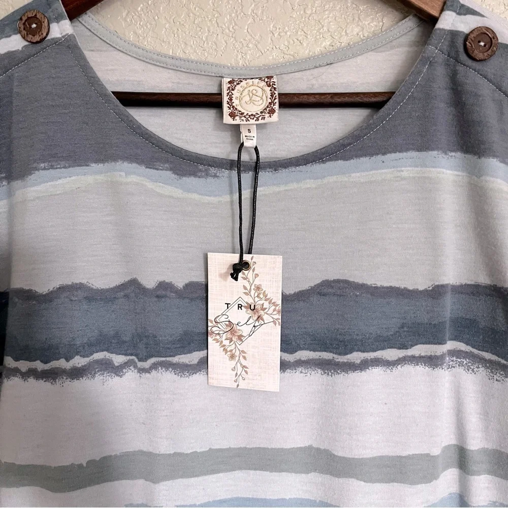 Tru Self Abstract Stripe Dolman T-Shirt with Button Shoulder Women’s Size S
